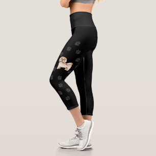 Fawn Havanese Cute Cartoon Dog With Paw Prints Capri Leggings