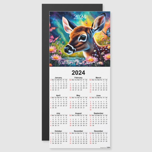 Fawn in Meadow Pond Magnetic Calendar Card (Front/Back)