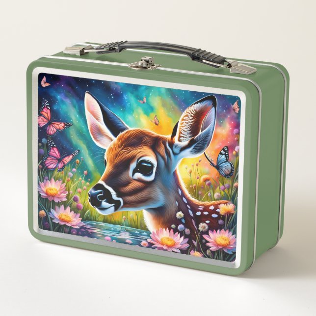 Fawn in Meadow Pond  Metal Lunch Box (Front)