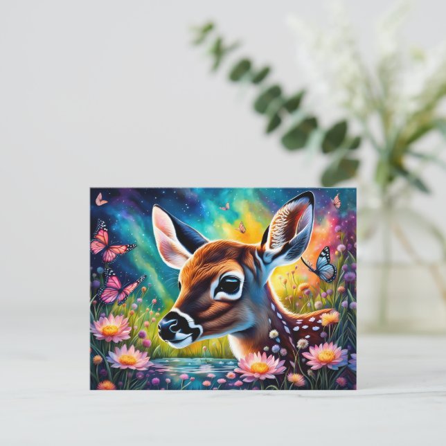 Fawn in Meadow Pond  Postcard (Standing Front)