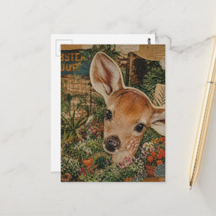 Fawn in the Garden Collage Postcard
