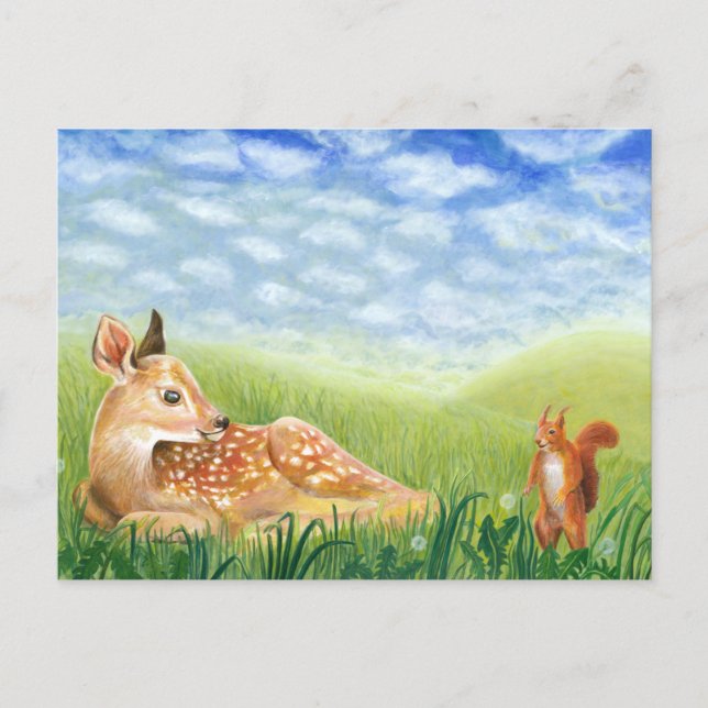 Fawn in the Grass Illustration  Postcard (Front)
