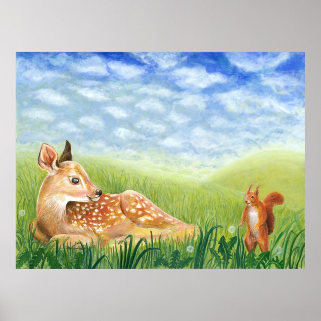 Fawn in the Grass Illustration Poster (Front)