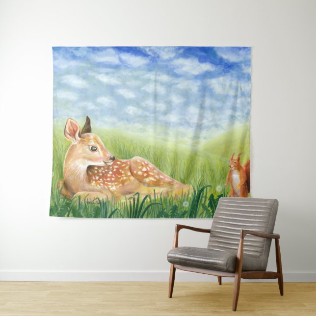 Fawn in the Grass Illustration  Tapestry (In Situ (Horizontal))