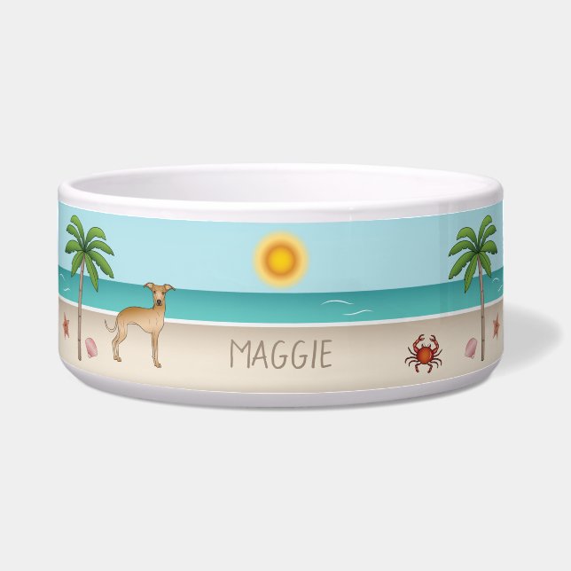 Fawn Italian Greyhound At Tropical Summer Beach (Front)