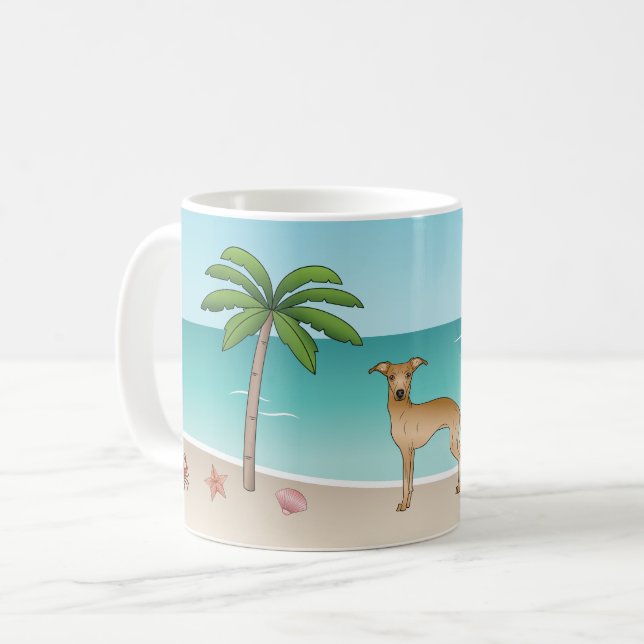 Fawn Italian Greyhound At Tropical Summer Beach Coffee Mug (Front Left)