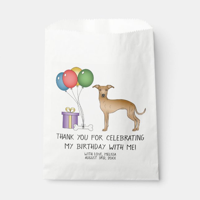 Fawn Italian Greyhound Cartoon Dog Birthday Favour Bag (Front)
