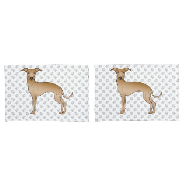 Fawn Italian Greyhound Cartoon Dog With Paws Pillowcase (Front-Set)