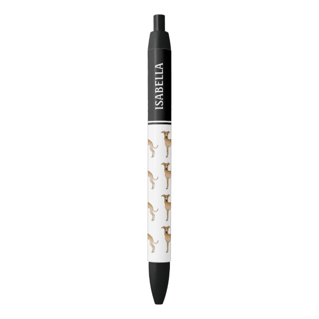 Fawn Italian Greyhound Cartoon Dogs With Name Black Ink Pen (Front Vertical)