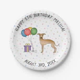 Fawn Italian Greyhound Cute Cartoon Dog Birthday Paper Plate