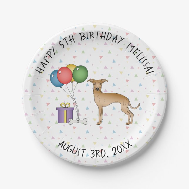 Fawn Italian Greyhound Cute Cartoon Dog Birthday Paper Plate (Front)