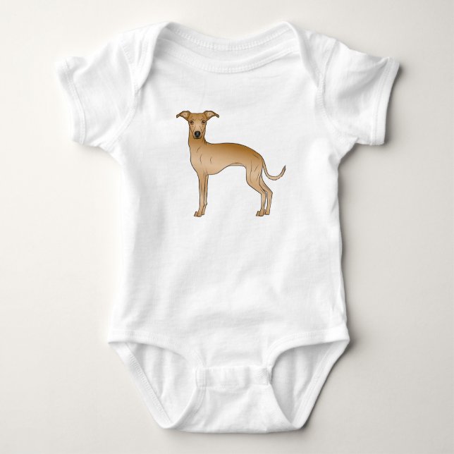 Fawn Italian Greyhound Cute Cartoon Dog Design Baby Bodysuit (Front)