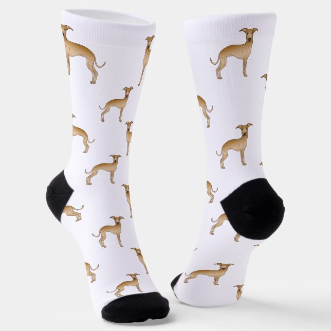 Fawn Italian Greyhound Cute Cartoon Dog Pattern Socks (Angled)