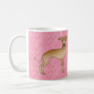 Fawn Italian Greyhound Cute Dog On Pink Hearts Coffee Mug