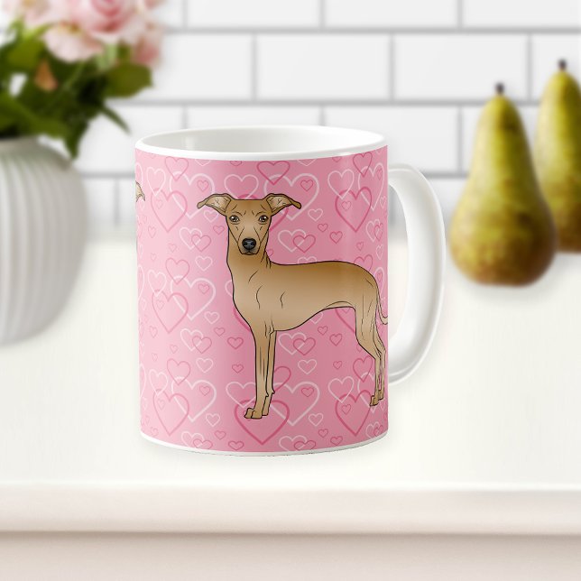 Fawn Italian Greyhound Cute Dog On Pink Hearts Coffee Mug (Creator Uploaded)
