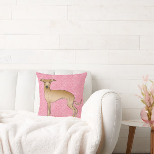 Fawn Italian Greyhound Cute Dog On Pink Hearts Cushion