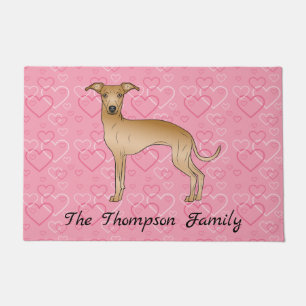 Fawn Italian Greyhound Cute Dog On Pink Hearts Doormat