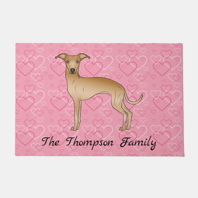 Fawn Italian Greyhound Cute Dog On Pink Hearts Doormat (Front)