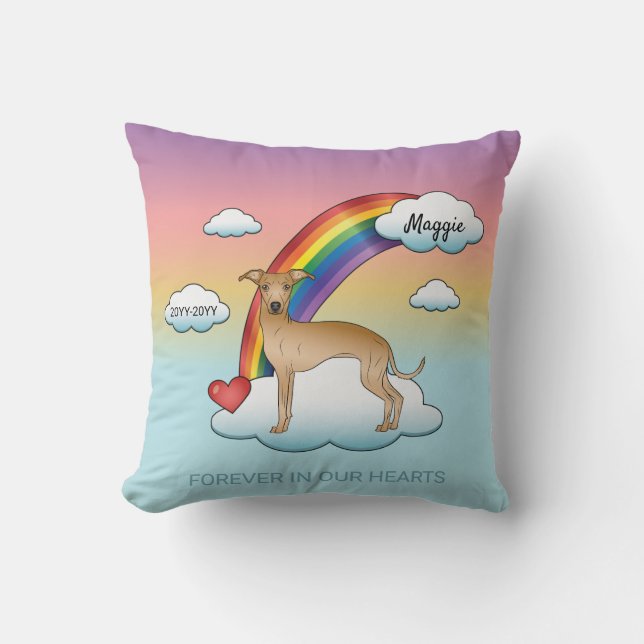 Fawn Italian Greyhound Cute Dog Rainbow Memorial Cushion (Front)