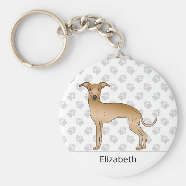 Fawn Italian Greyhound Cute Dog With Custom Name Key Ring (Front)
