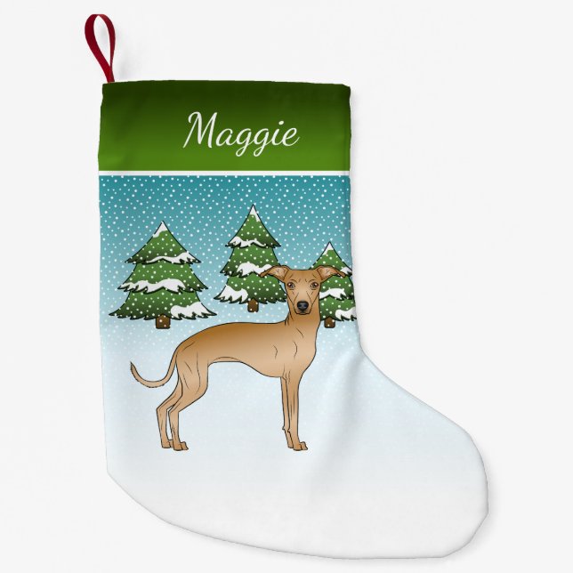 Fawn Italian Greyhound Dog In A Winter Forest Small Christmas Stocking (Front)