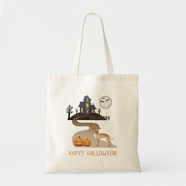 Fawn Italian Greyhound & Halloween Haunted House Tote Bag (Front)