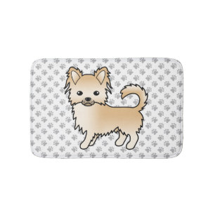 Fawn Long Coat Chihuahua Cartoon Dog & Paws Bath Mat