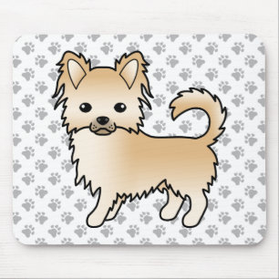 Fawn Long Coat Chihuahua Cartoon Dog & Paws Mouse Pad