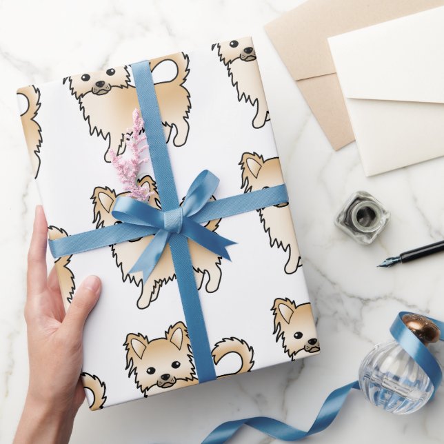 Fawn Long Coat Chihuahua Cute Dog Pattern Wrapping Paper (Gifting)