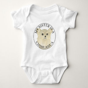 Fawn Long Haired Chihuahua Dog Big Sister Baby Bodysuit