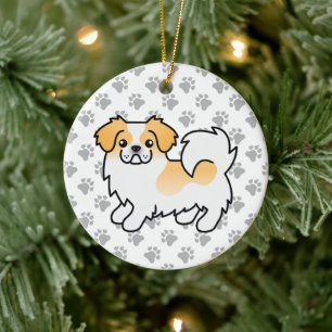 Fawn Parti-Colour Tibetan Spaniel Cute Cartoon Dog Ceramic Ornament