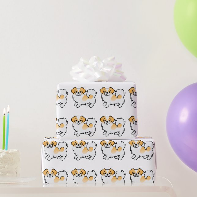 Fawn Parti-Colour Tibetan Spaniel Cute Dog Pattern Wrapping Paper (Party Gifts)