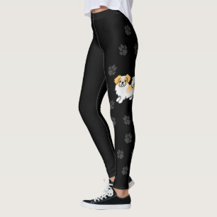 Fawn Parti-Colour Tibetan Spaniel Cute Dog & Paws Leggings