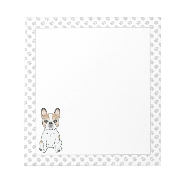 Fawn Pied French Bulldog / Frenchie Dog & Paws Notepad (Front)
