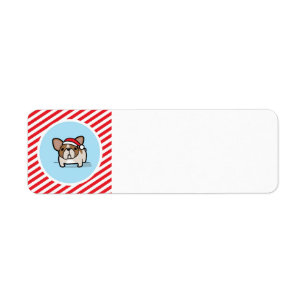 Fawn Pied Frenchie on Candy Cane Stripes Return Address Label