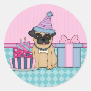 Fawn Pug Blank Birthday Invitations (2) Classic Round Sticker