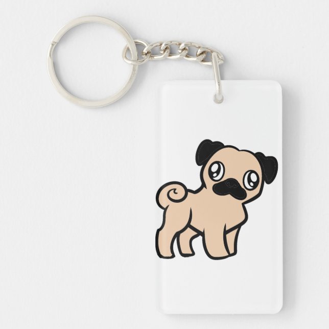 fawn pug cartoon key ring (Front)