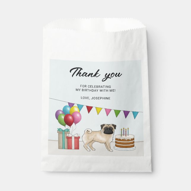 Fawn Pug Cute Cartoon Dog Birthday Thank You Favour Bag (Front)
