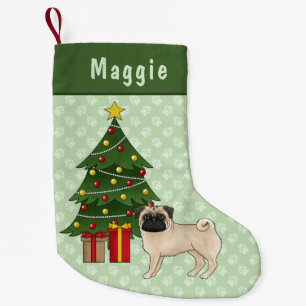 Fawn Pug Cute Cartoon Dog With A Christmas Tree Small Christmas Stocking