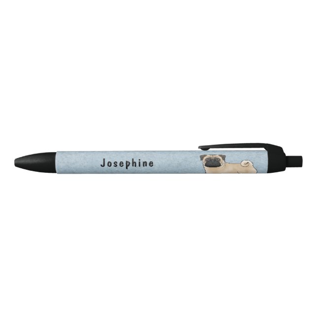 Fawn Pug Cute Cartoon Dog With Custom Name Blue Black Ink Pen (Top)