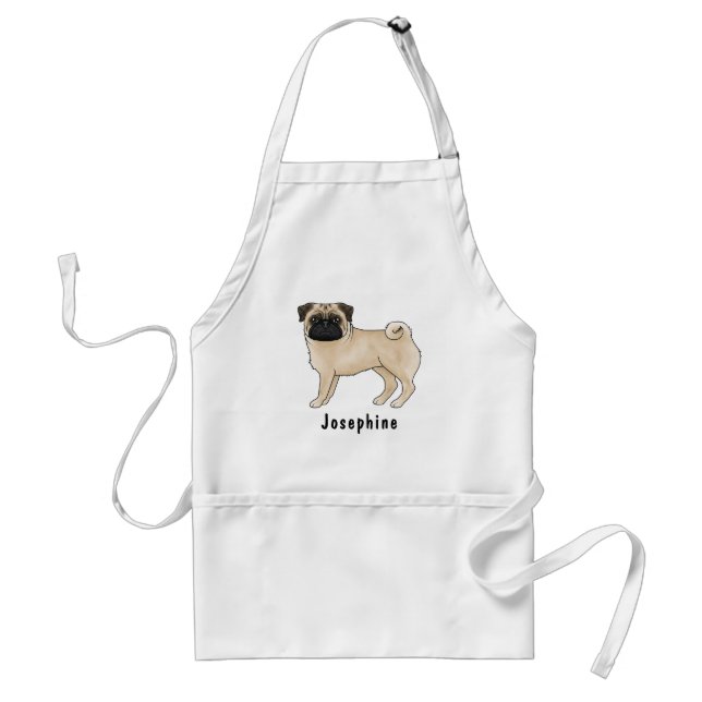 Fawn Pug Dog Breed Cute Cartoon Dog And Name Standard Apron (Front)