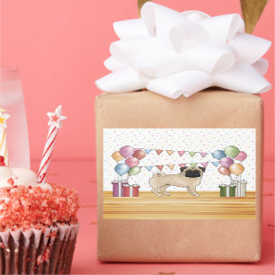 Fawn Pug Dog Colourful Pastel Birthday Balloons Rectangular Sticker