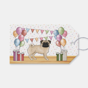 Fawn Pug Dog Colourful Pastel Happy Birthday Gift Tags