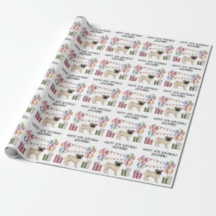 Fawn Pug Dog Colourful Pastel Happy Birthday Wrapping Paper