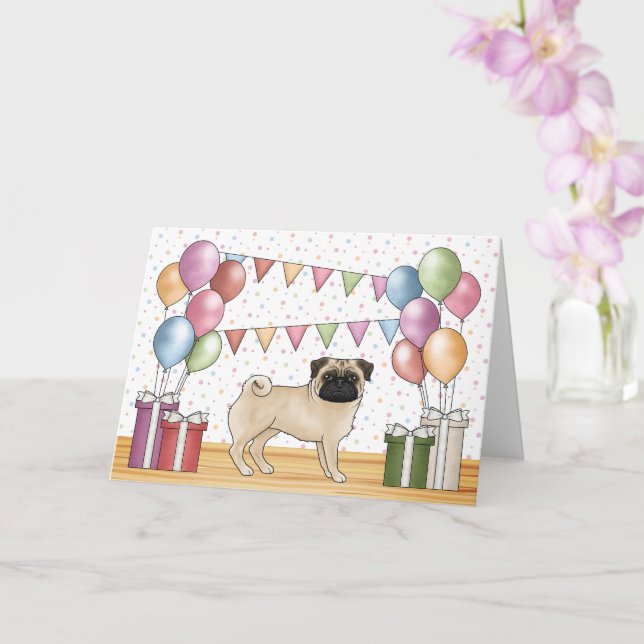 Fawn Pug Dog Colourful Pastels Happy Birthday Card (Orchid)