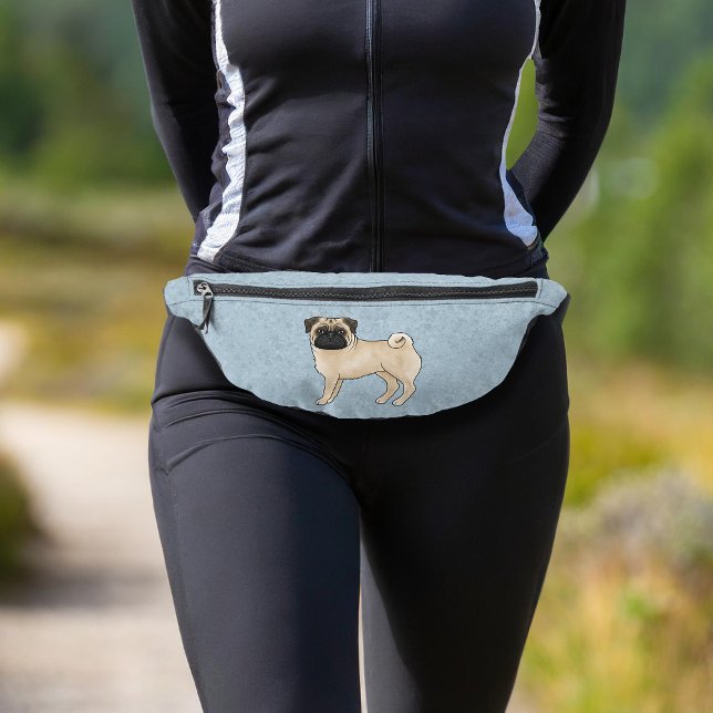 Fawn Pug Dog Cute Cartoon Dog Illustration Blue Bum Bags (Please note: This image is a digital mockup. The product may not be in scale.)