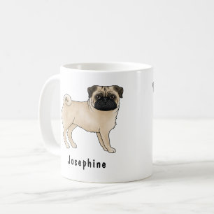 Fawn Pug Dog Cute Cartoon Dog Mops With Name Coffee Mug