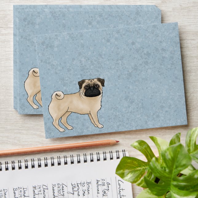 Fawn Pug Dog Cute Mops Dog Breed Design Blue Envelope (Stacked)
