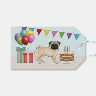 Fawn Pug Dog Mops Dog Colourful Happy Birthday Gift Tags
