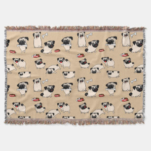 Fawn Pug doodles Room decor Throw Blanket